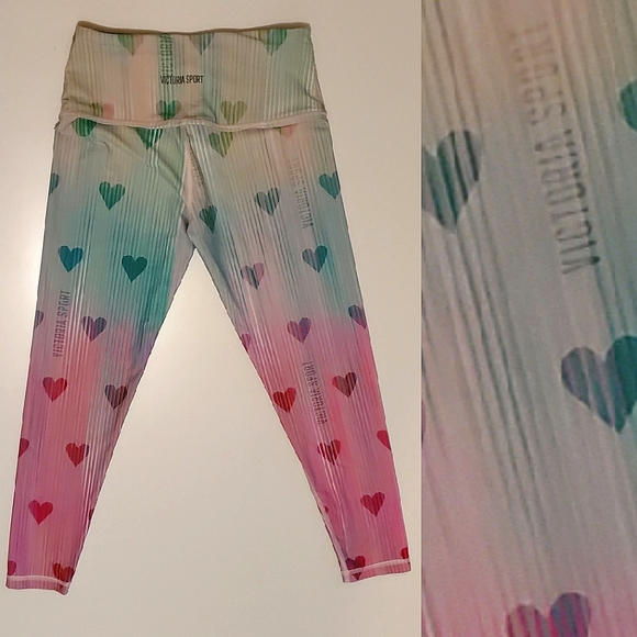 🌈OFFER💕Victoria's Secret VICTORIA SPORT Knockout Ombre Rainbow Heart Leggings - Picture 6 of 10